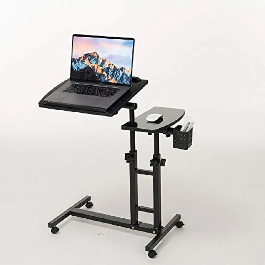 Scrivania per laptop regolabile con ruote, carrello per laptop, tavolino da letto, tavolo inclinabile e supporto per laptop