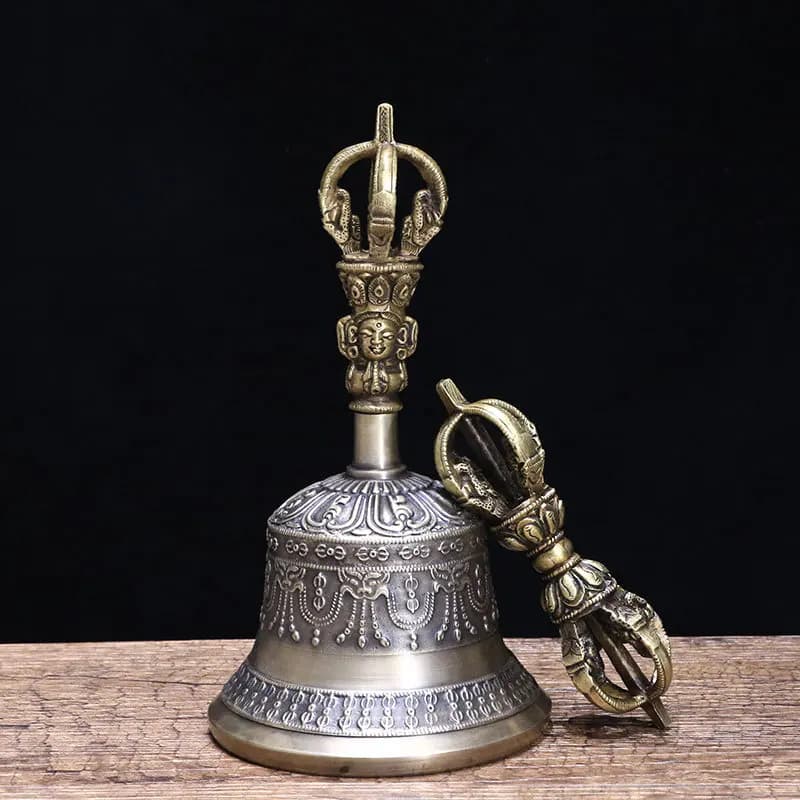 Tibetan tantric instrument Nepalese handmade bronze five-cobalt bell rattle Dao bell five-strand Vajra bell and pestle