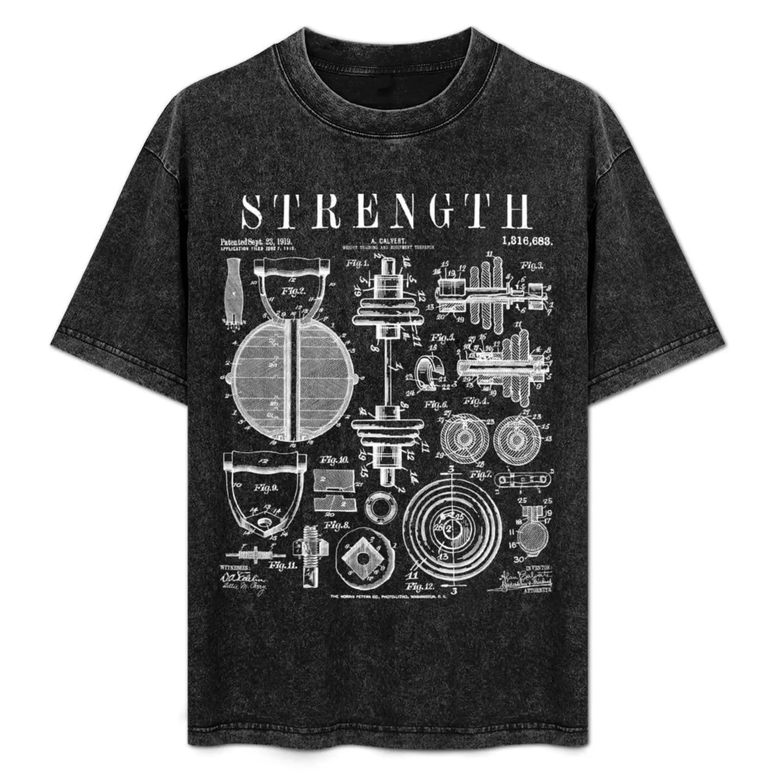 T-shirt con stampa vintage del brevetto di Kettlebell per allenamento fitness in palestra, T-shirt classica basic casual