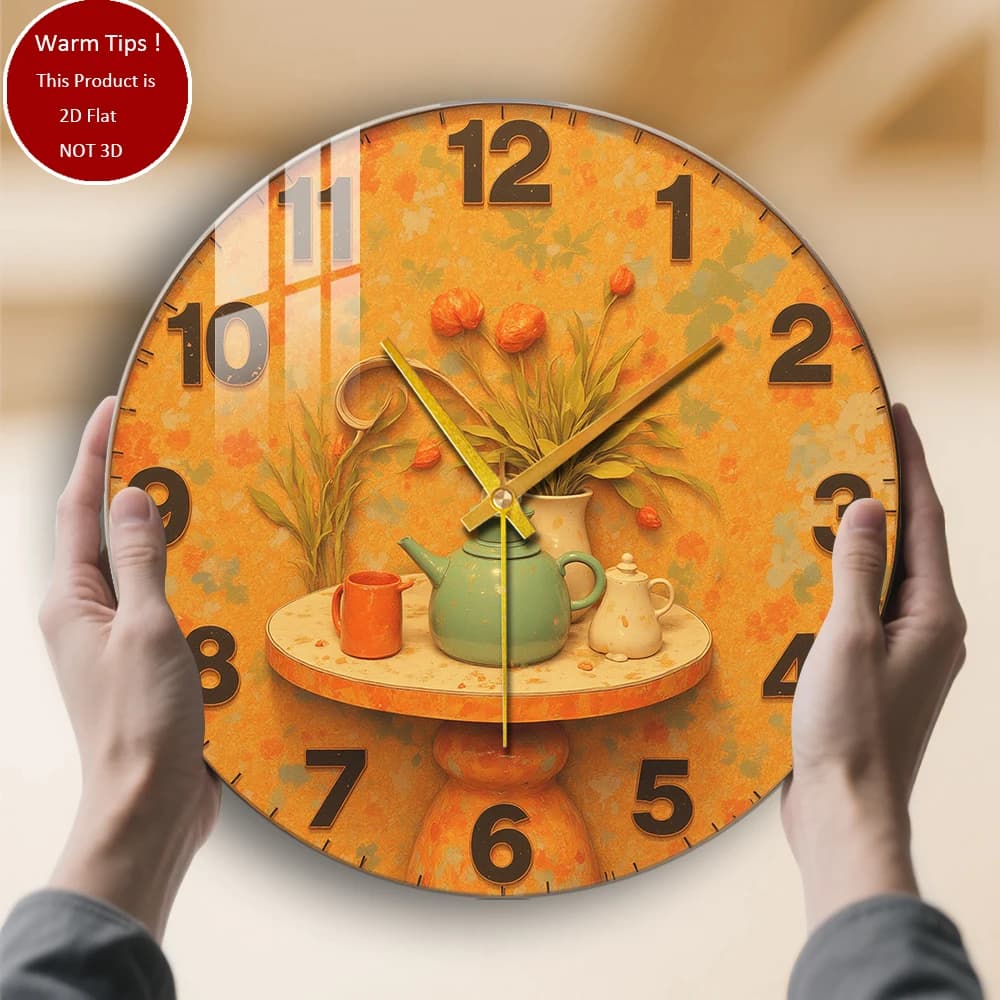 Tempered Glass Wall Clock Teiera Flowers Tazza Barattolo Table Clock suitable for wall decorations or table displays everywhere