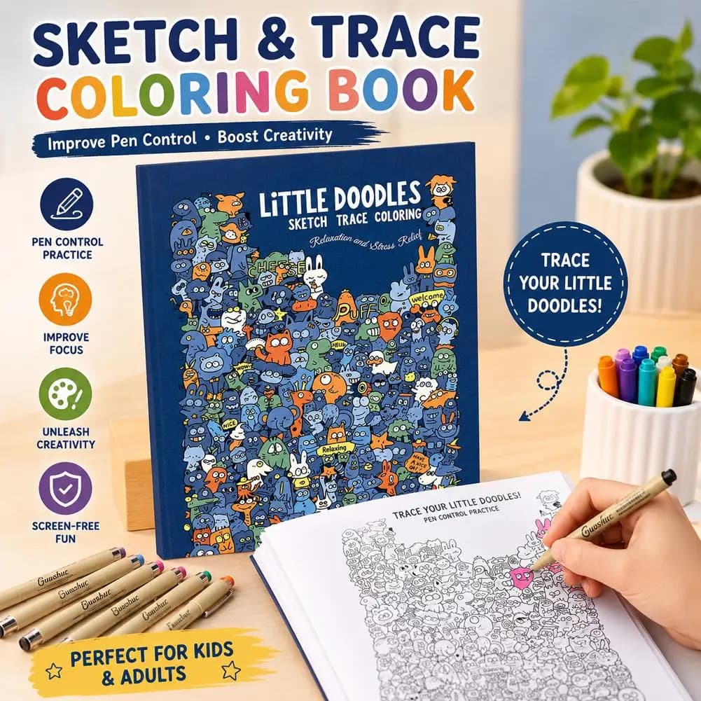 Sketch Trace Coloring Book Little Doodles Pen Control Practice Drawing Line Tracing Sketchbook Stress Relief Kids Adults Gifts