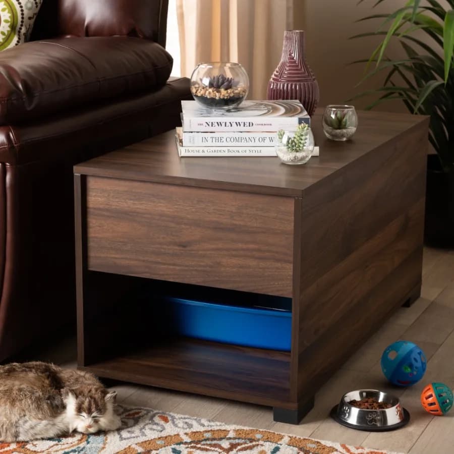 Copertura per Lettiera per Gatti Skylar, Design Moderno e Contemporaneo, Finitura Noce Marrone, per Uso Interno, con Design Elegante e Facile Manutenzione