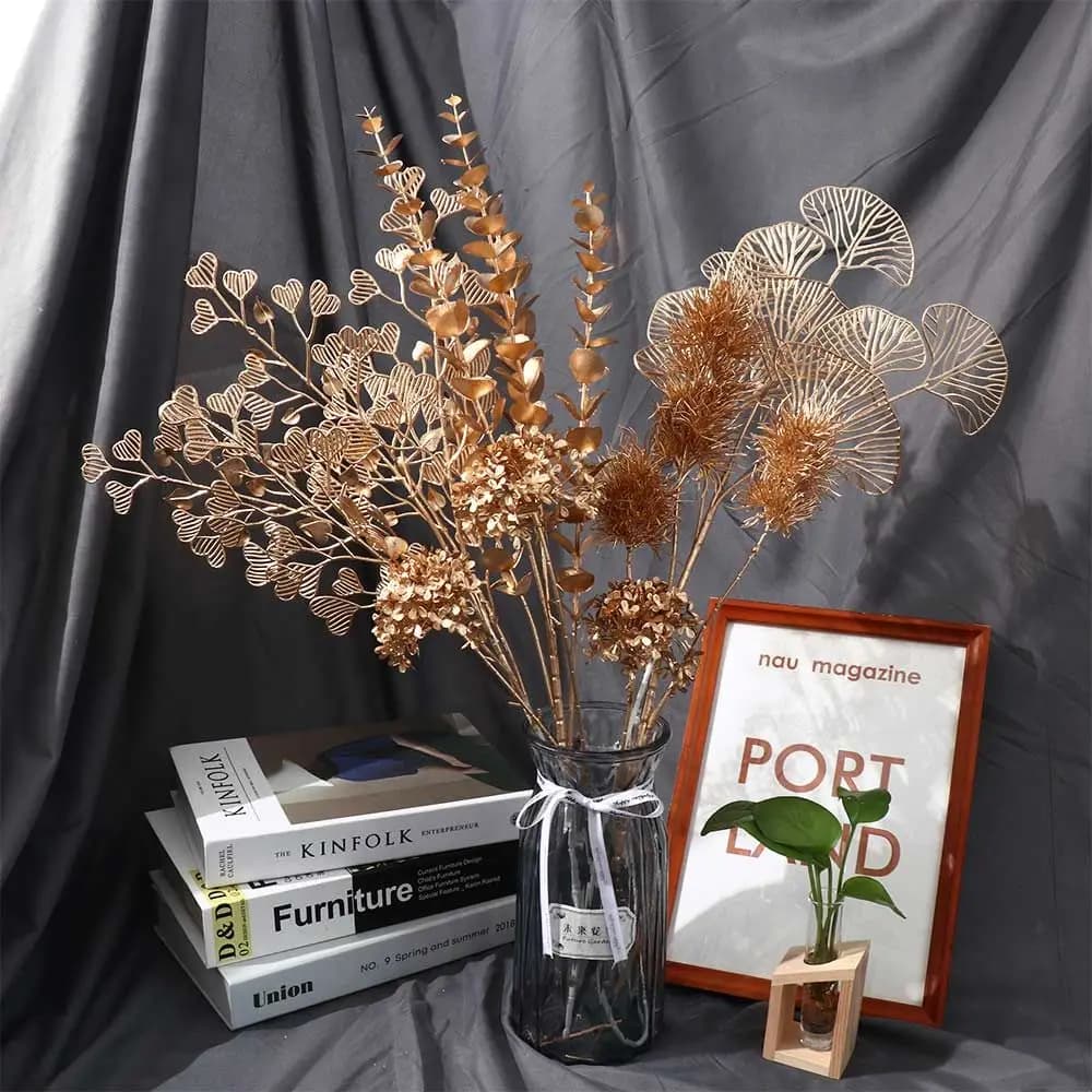 Decorazioni Fai-da-Te per Foto, Foglie d'Acero Dorate, Fiori Artificiali, Piante Finte, Decorazioni Natalizie, Fiori Artificiali