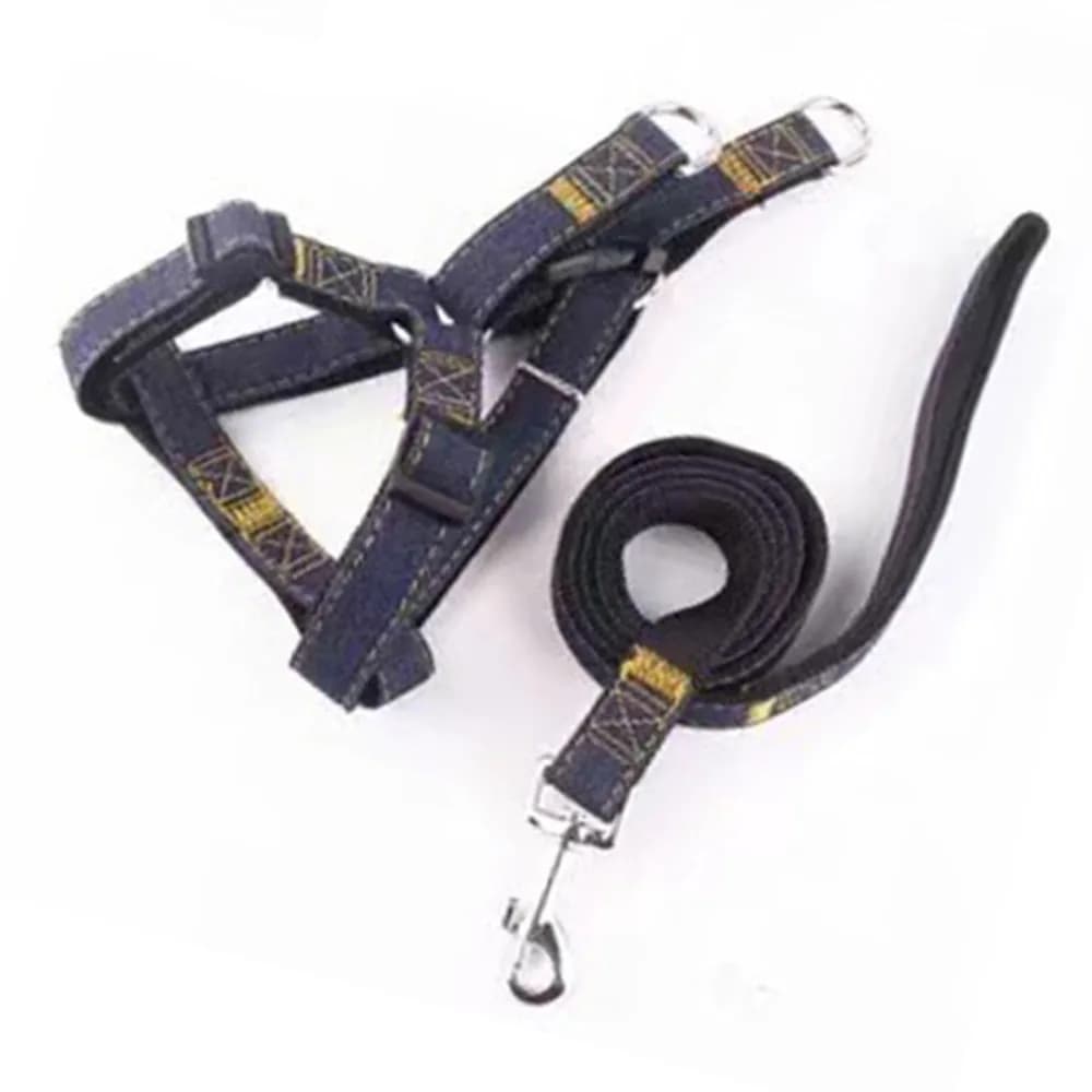 Small Dogs Denim Fabric Dog Harness Black Solid Pet Walking Set Chest Wrap Adjustable Strap Dog Chest Harness Daily Walking