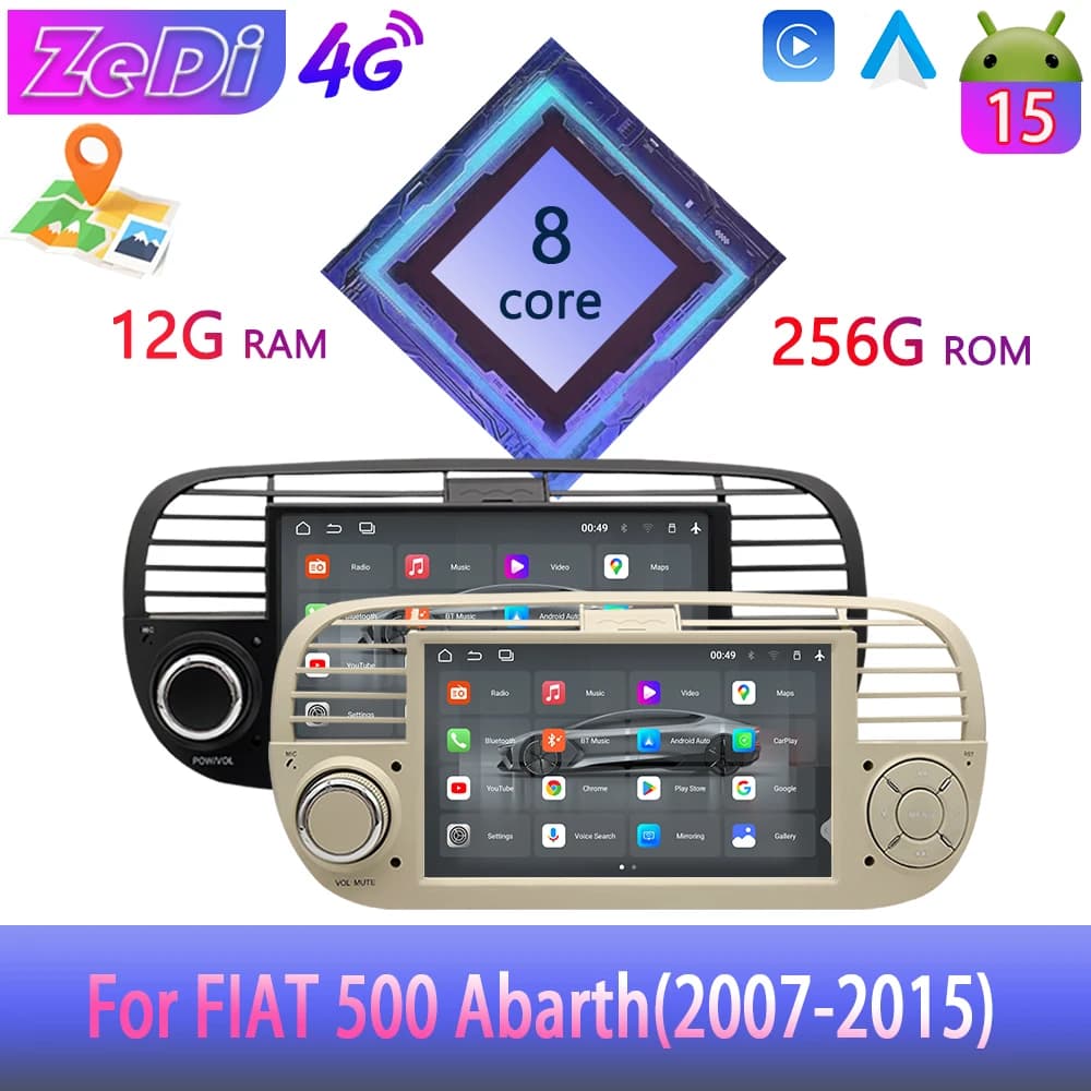 For FIAT 500 Abarth(2007-2015)Android15, CarPlay Android auto reverse input split screennavigation and other functions.