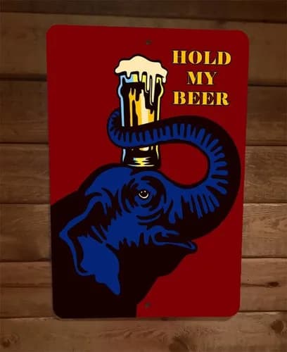 Insegna da Parete in Metallo per Bar con Design 'Hold My Beer Elephant Mug Artwork'
