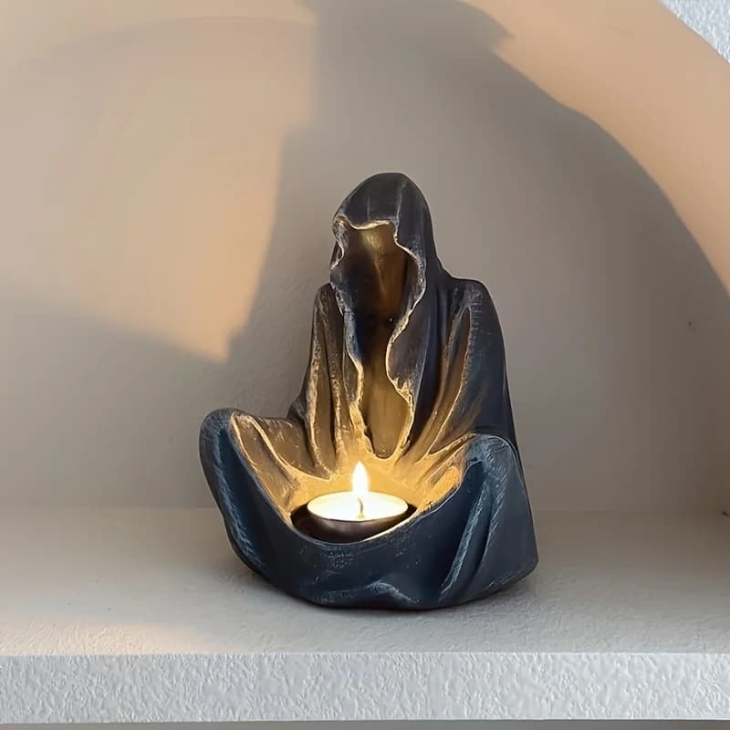 Ghost Wizard Candlestick (Without Candles), Creative Resin Niche Creative Ornaments, Halloween Ghost Festival Party