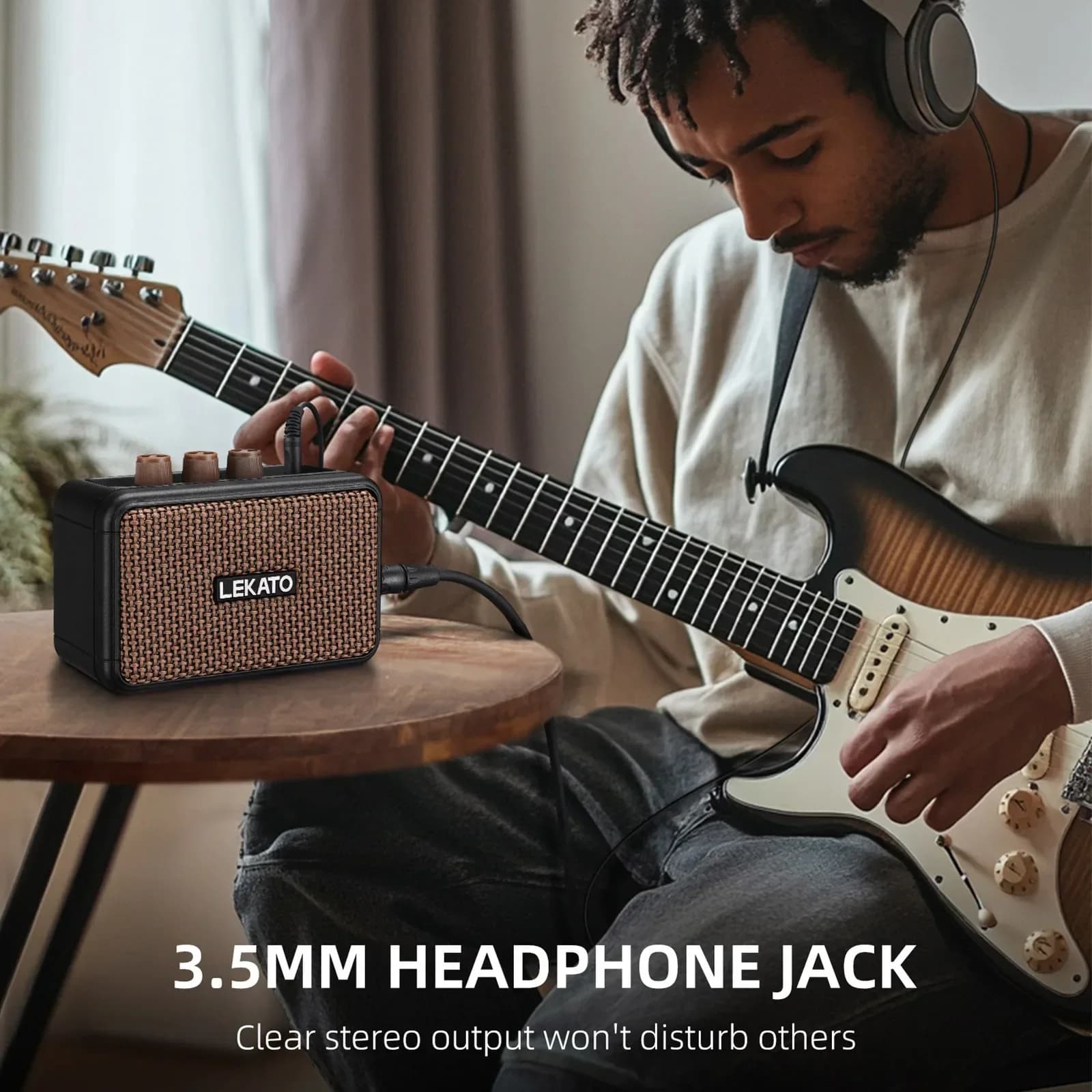 Lekato Amplificatore per chitarra portatile da 5 W ricaricabile - Doppio altoparlante Retro Mini W/clean/overdrive e Bluetooth, amplificatore per pratica ideale
