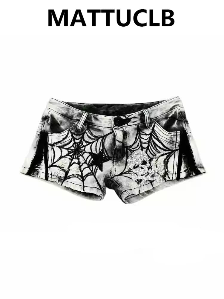 Women's Denim Shorts Low Life, Dark Academia Gyaru Goblin Core Kpop Abi Japanese Y2K 2000s, Hot Pants Trendy For Summer, High Street