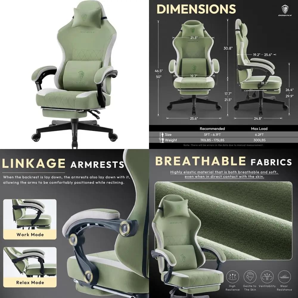Sedia da gioco ergonomica in tessuto traspirante con cuscino a molle insacchettate, supporto lombare e massaggio per un massimo comfort