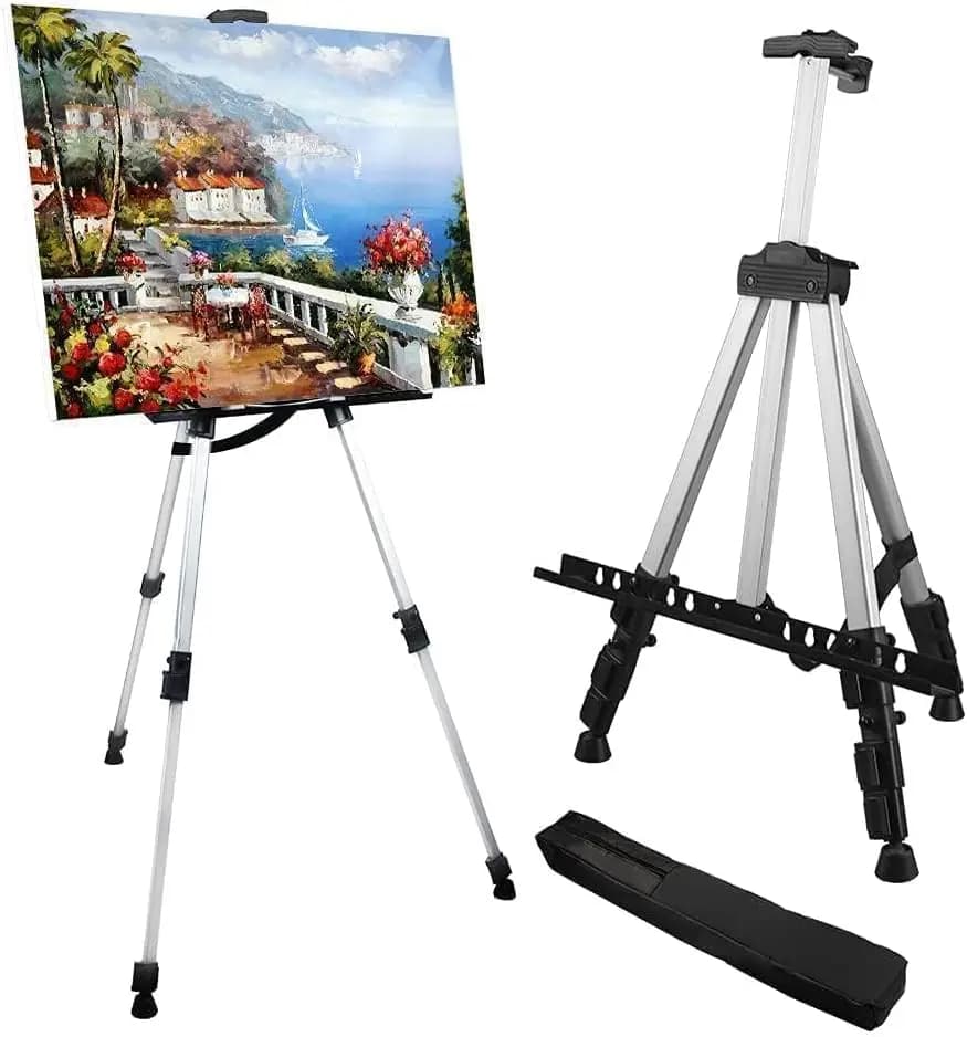 Adjustable Aluminum Tripod Easel 17-66 in for Painting & Display, Portable with Carry Bag