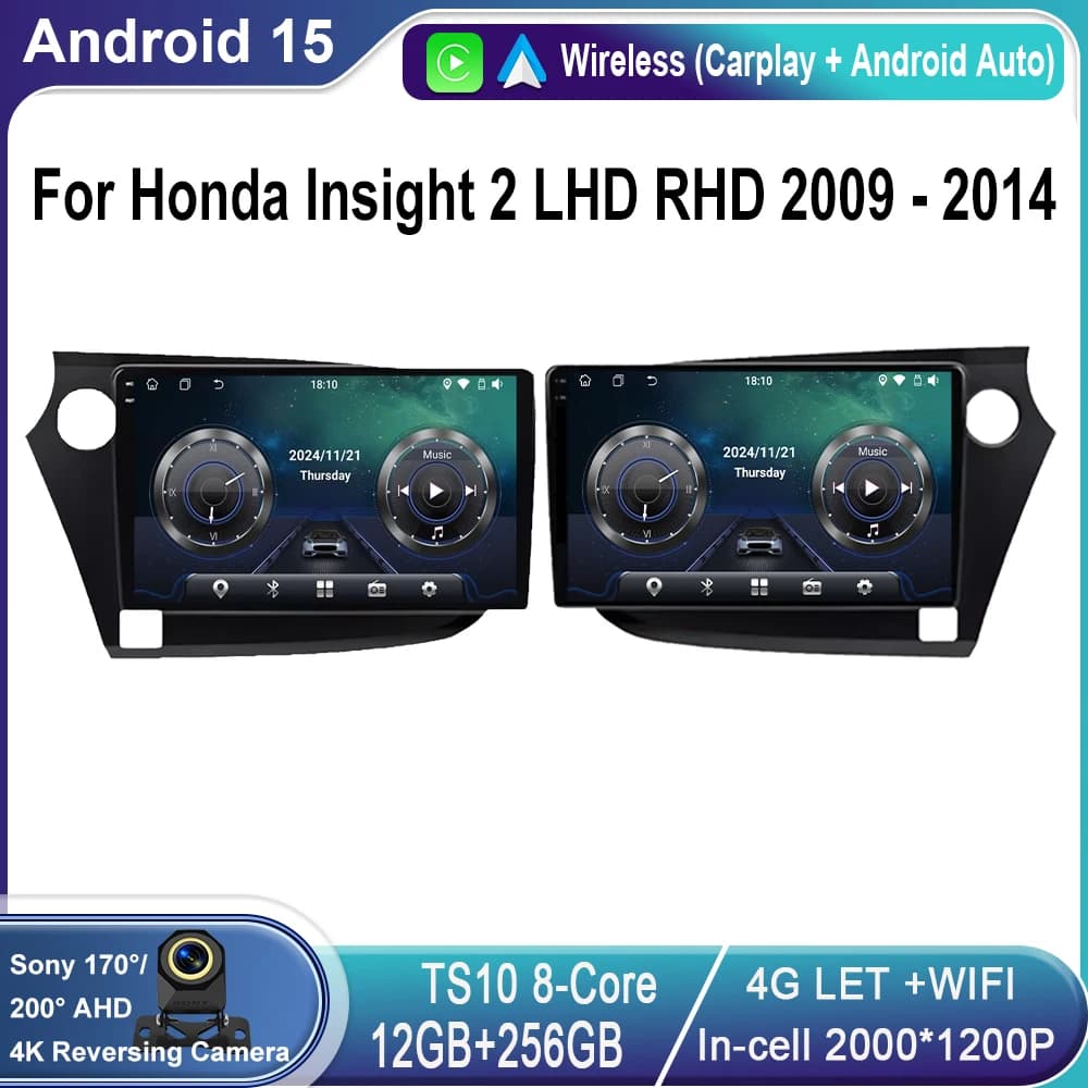 Auto Android 15 Navigazione GPS Radio Bluetooth Touch Screen Audio Per Honda Insight 2 2009 - 2014 Carplay Auto Lettore Multimediale