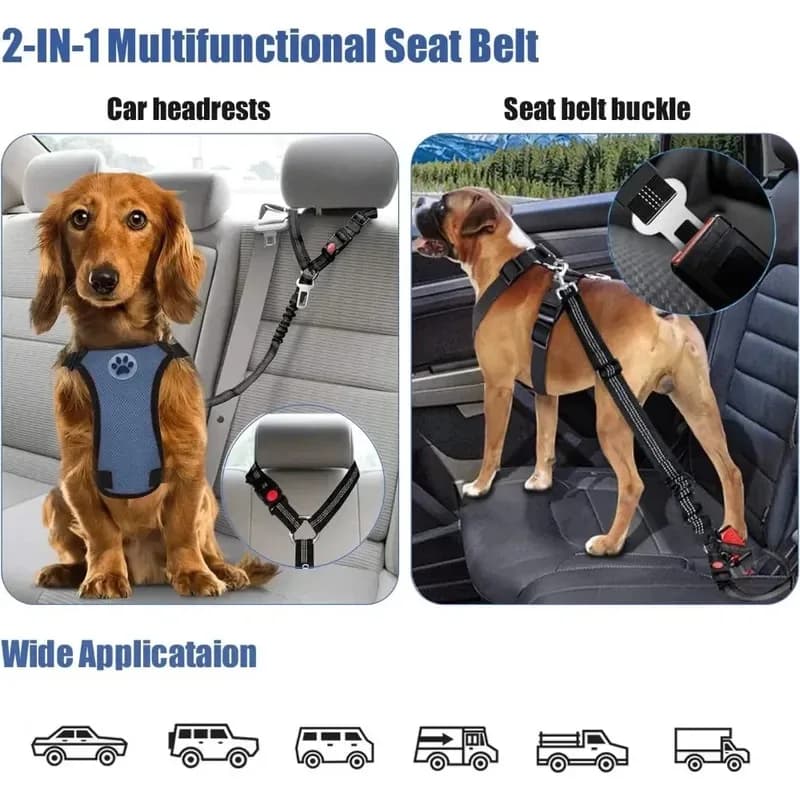 Cintura di sicurezza per auto riflettente regolabile 2 in 1 per cani, imbracatura di sicurezza, poggiatesta, clip di fissaggio, fibbia per cani di taglia grande, media e piccola