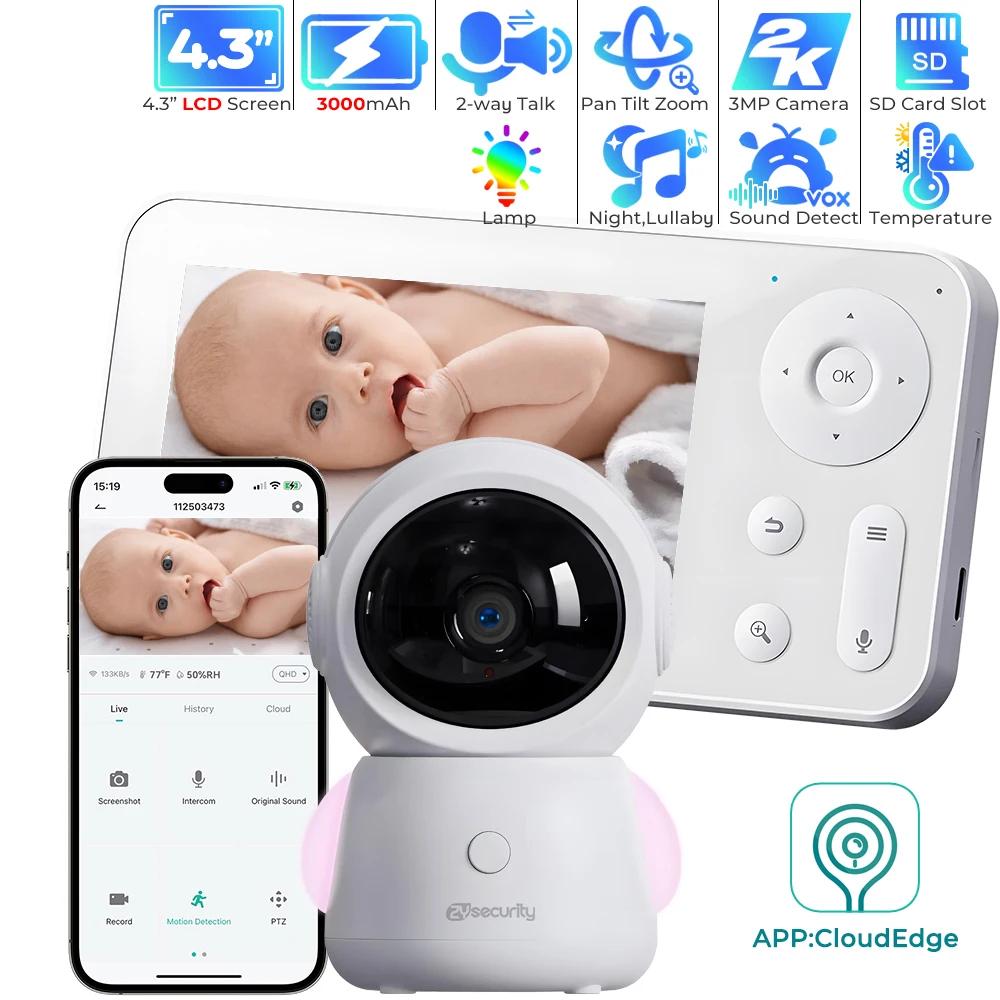 2K Baby monitor Wi-Fi Tramite schermo e controllo app 3MP Monitoraggio automatico Macchina fotografica per bambini Registrazione e riproduzione video BabyPhone Visione notturna Audio a 2 vie Tata telefono Rilevamento