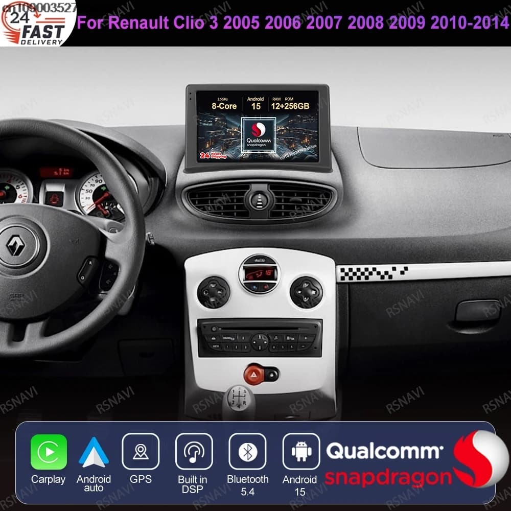 Android 15 Per Renault Clio 3 2005 2006 2007 2008 2009 2010-2014 4G LTE Viedo Lettore Wireless Carplay Auto BT Autoradio QLED DVD