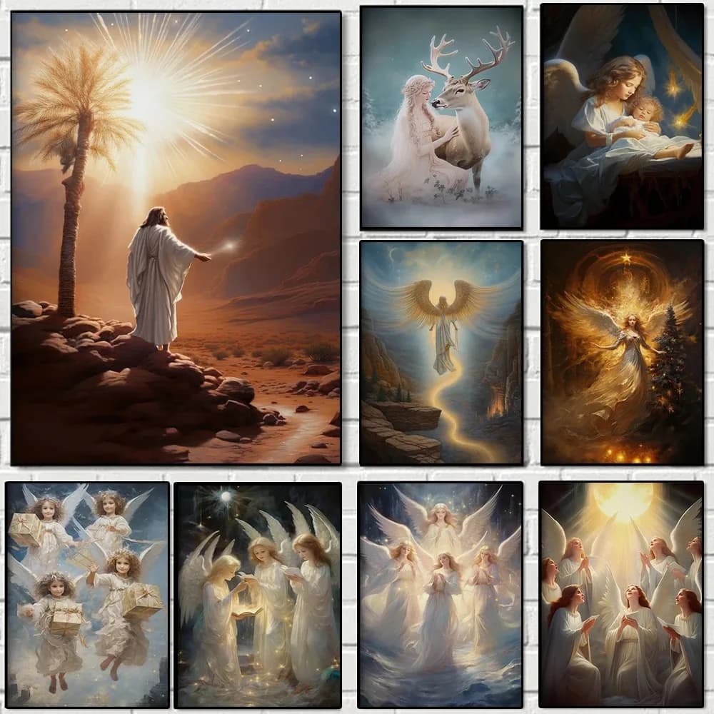 Guardian Magic Snow Angel poster pittura Jesus Christ religioso Canvas Print Art Pictures Christmas Day Living Room Home Decor
