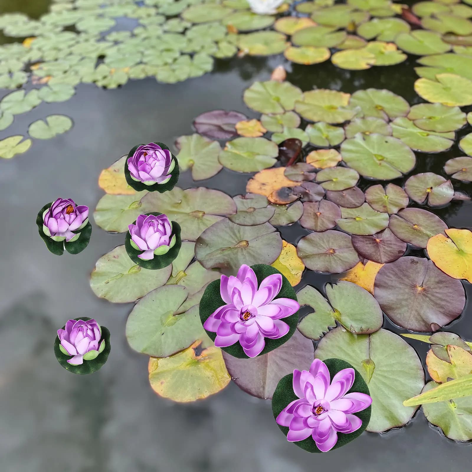 6pcs 6 Simulation Lotus Lilies Size Size L Yellow Artificial Pond Plants Floating Water Lily Decor For Home Garden Pond