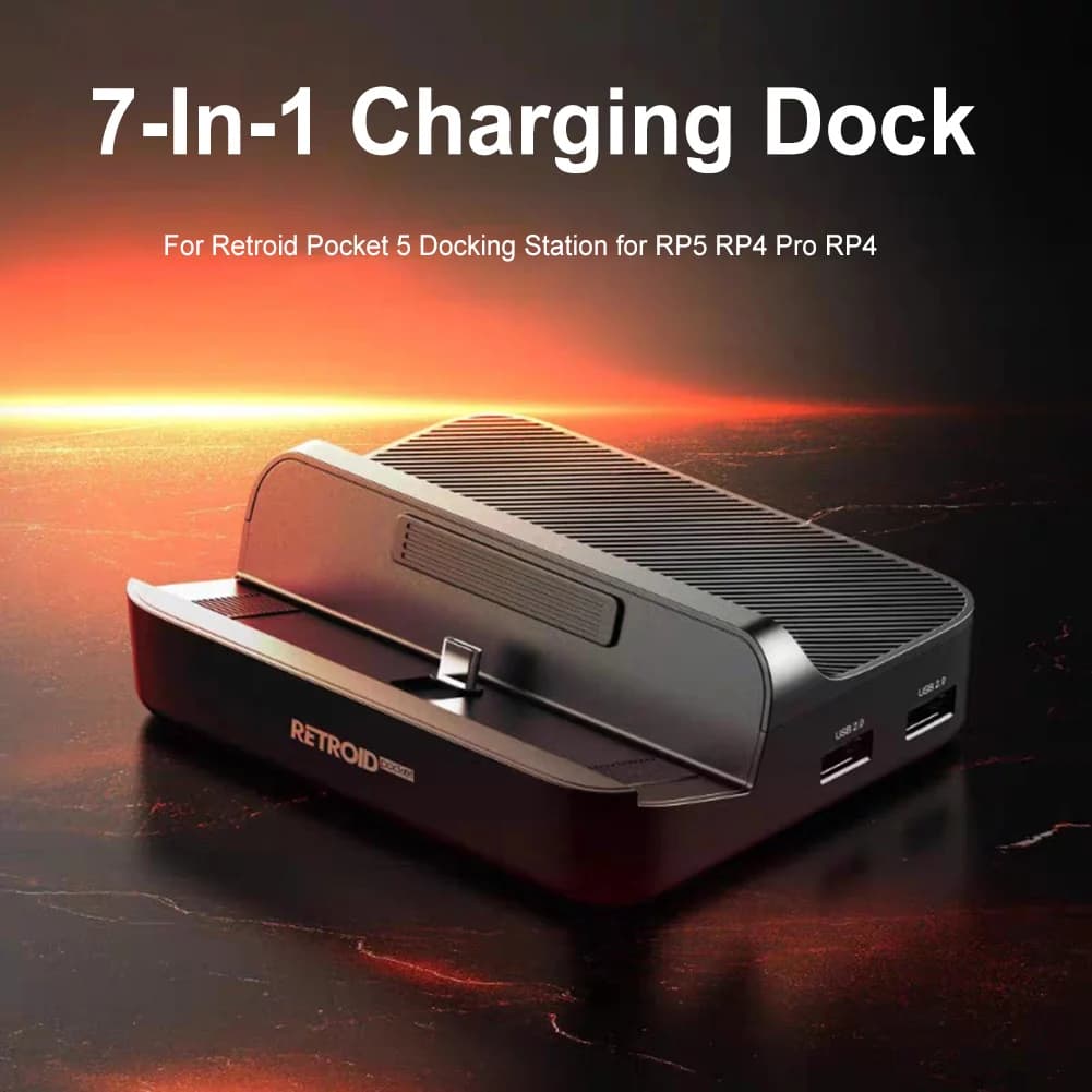 Dock di ricarica 7 in 1 per Retroid Pocket 5, stazione di ricarica PD, stazione di ricarica compatibile con HDMI, ricambio con 3 porte USB 3.0 e 2 porte USB 2.0