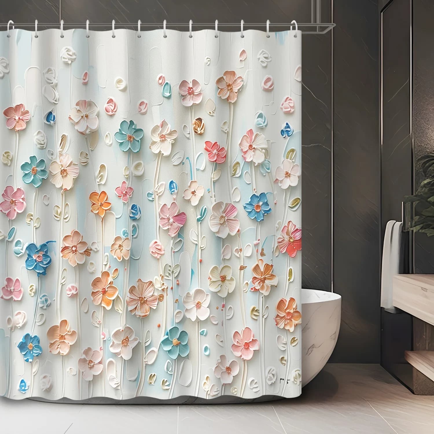 Floral style pattern Shower Curtain Washable Dirt-Resistant Shower Head waterproof Polyester Bath Curtain For Home Decor