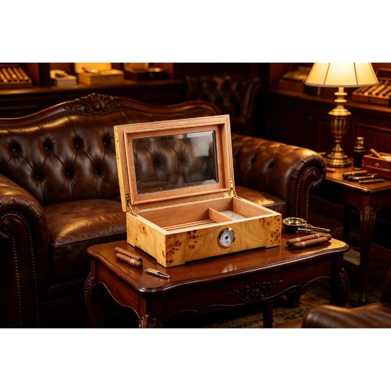 Humidor in Legno per Circa 35 Sigari, con Umidificatore e Igrometro per l'Invecchiamento e l'Aromatizzazione