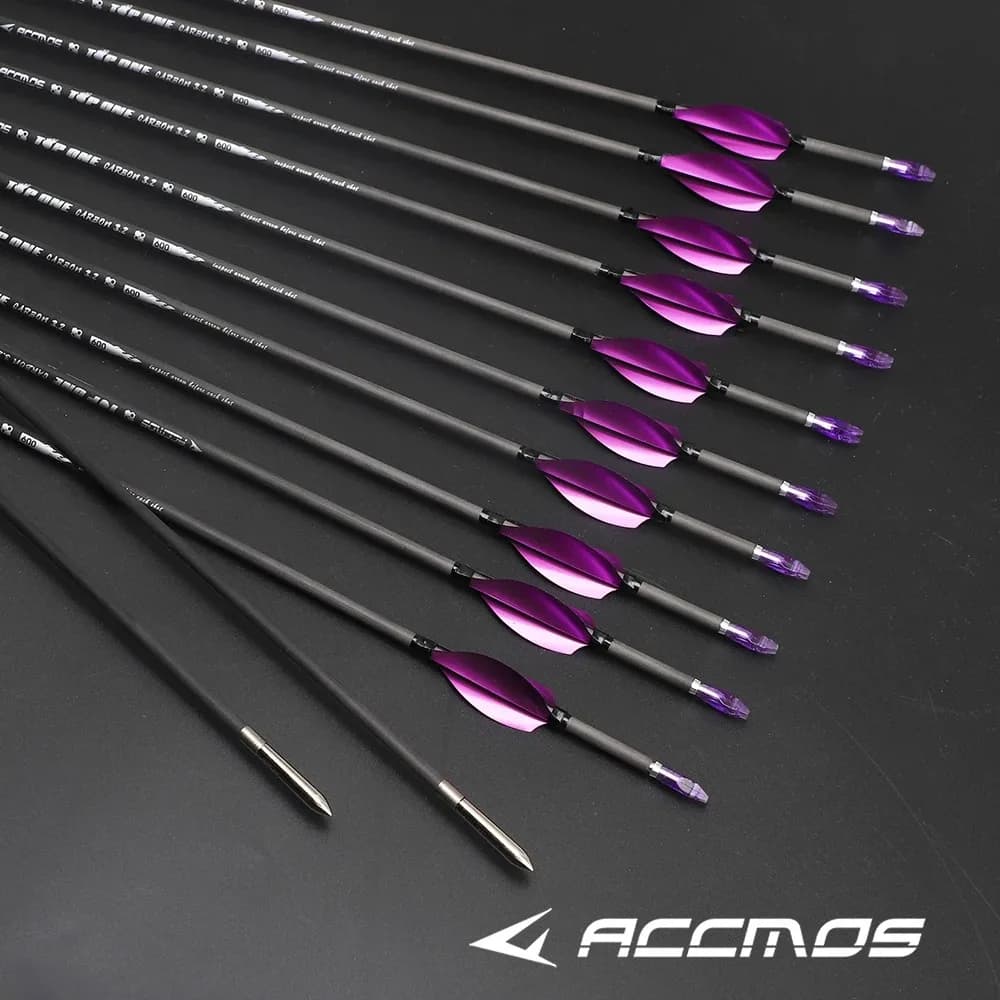 12 pz ID3.2mm freccia carbonio Sp350-1000 piume di rotazione viola per tiro di caccia arco ricurvo/composto