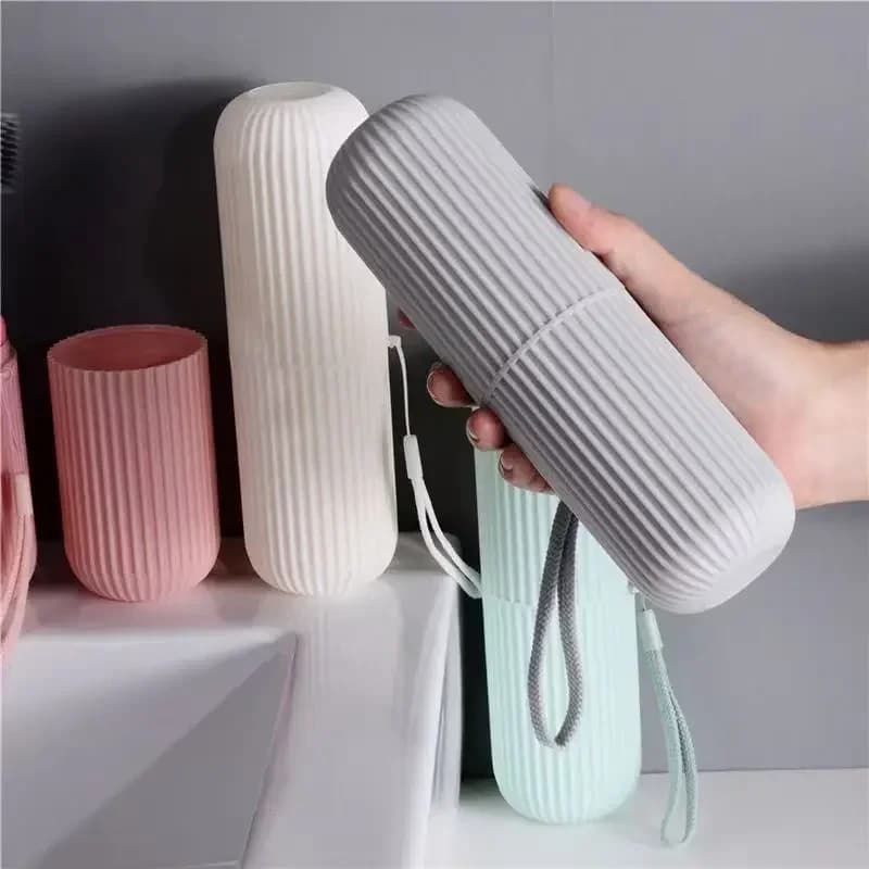 Scatola portaoggetti da viaggio per articoli da toeletta, porta spazzolino e asciugamano impermeabile, organizer da bagno, design semplice, tazza universale in plastica