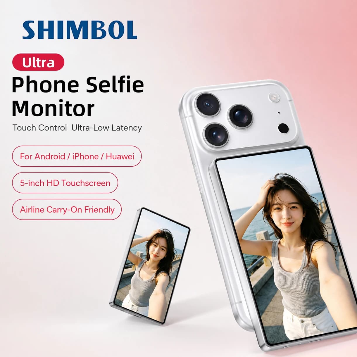Shimbol CP5 Ultra Touch Screen Monitor Phone Selfie Screen for using phone rear camera for Smartphone Selfie Vlog Live Stream
