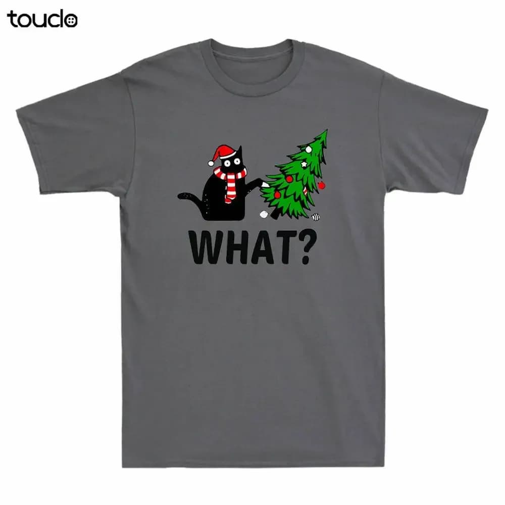 Il gatto nero di Babbo Natale cosa? T-shirt da uomo vintage con albero di Natale, regalo divertente