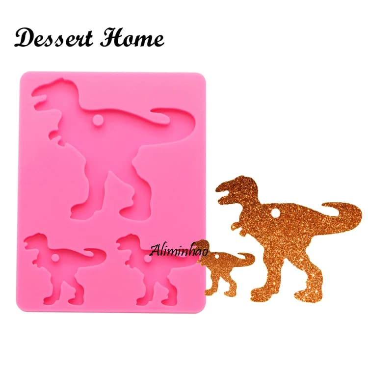 DY0101 DIY dinosaur mother baby epoxy resin molds microphone silicone mold for keychains Jewelry Making Tools