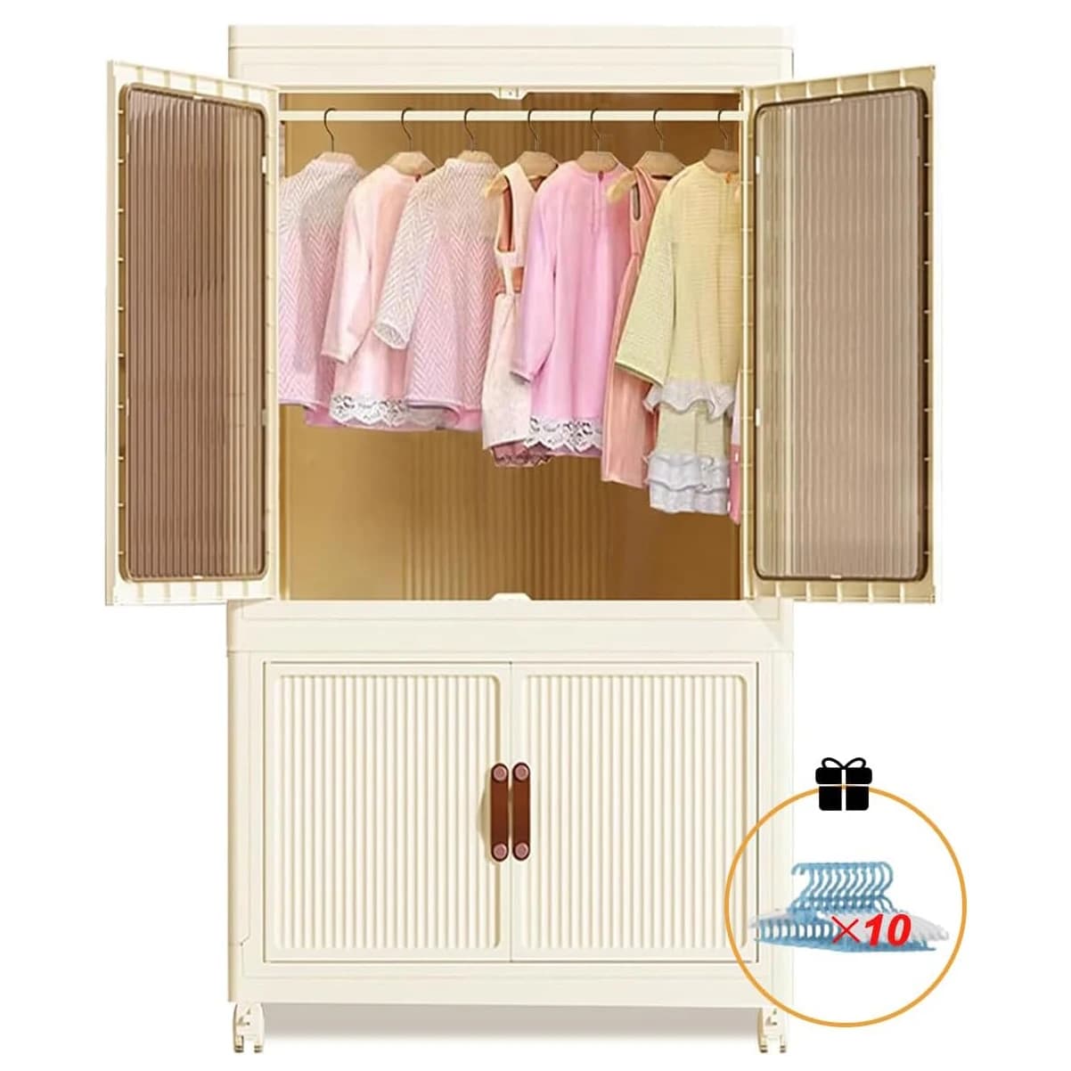 Foldable wardrobe cabinet with wheels, Bardrobe 25''-2 layers Storage cabinet for clothes, books for home/office