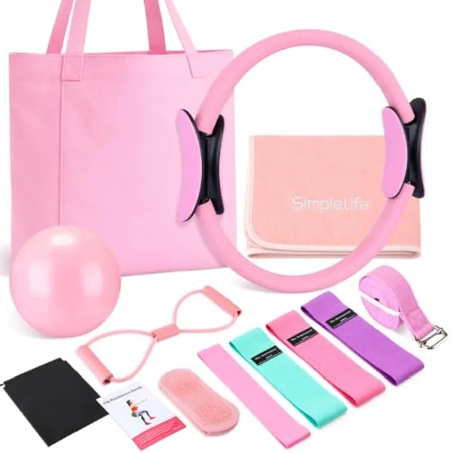 Set di 11 Accessori Rosa per Yoga da Donna, Kit Essenziale per Pilates a Casa, Regalo per Amanti del Fitness con Tappetino Yoga e Cerchio Magico T