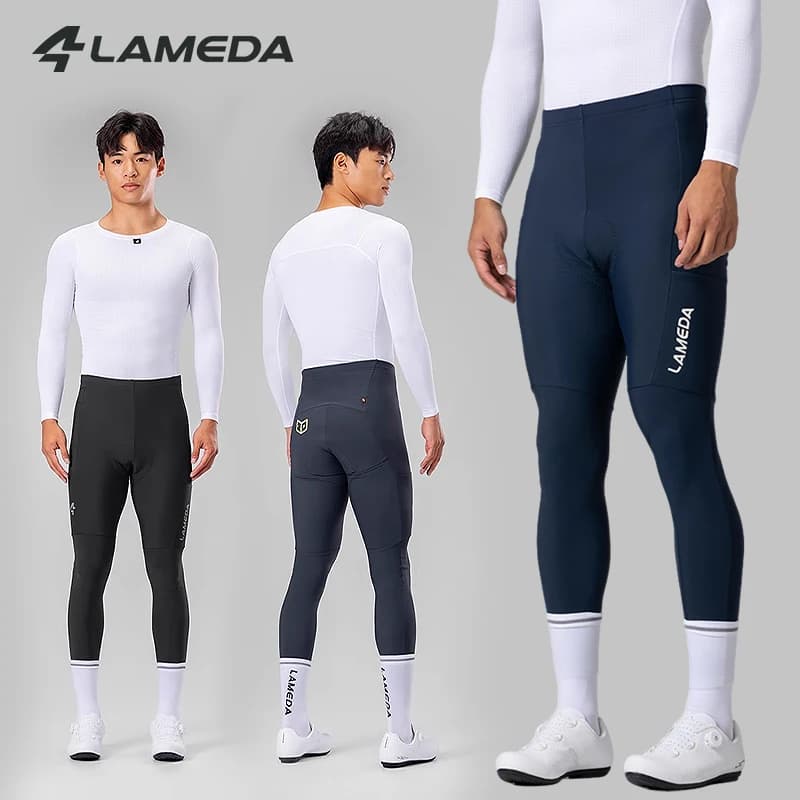 LAMEDA Pantaloni da ciclismo in pile termico da uomo con doppia freccia imbottita per mountain bike da strada Pantaloni da equitazione invernali con tasche