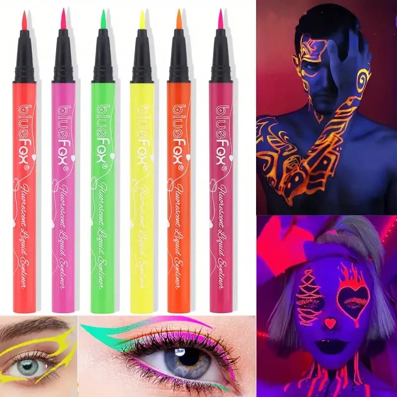 Set di 6 colori reattivi per il viso e il corpo che si illuminano al buio, eyeliner liquido al neon, colori misti per travestimento, festival musicali