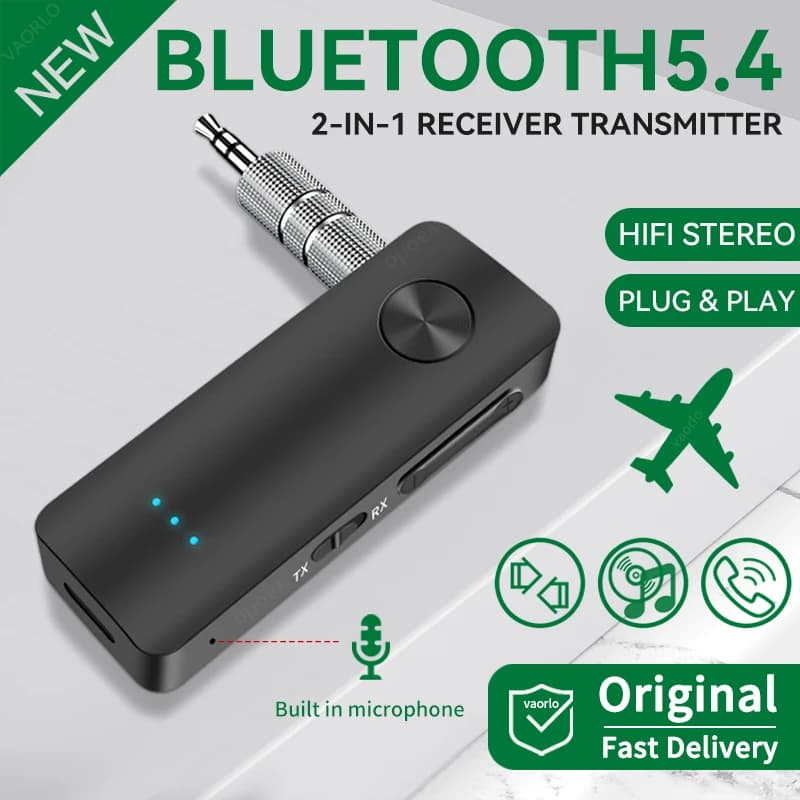 Wireless audio adapter 2 in 1 Bluetooth receiver transmitter 5.4 MIC audio without loss 3.5 mm AUX per speaker for car TV PC air
