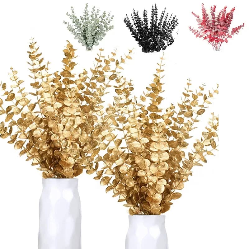 10 pieces of artificial eucalyptus leaves decoration of the wedding house stem eucalyptus leaf golden green wedding decoration leaves of fake plants