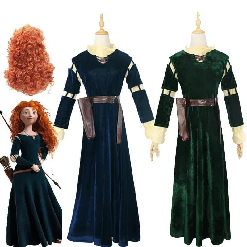 Merida Costume Cosplay Anime Brave Princess Donna Donna Abito adulto Velluto Vestito da ragazza per parrucca di Halloween JI8412v;6,a'3.k;8,