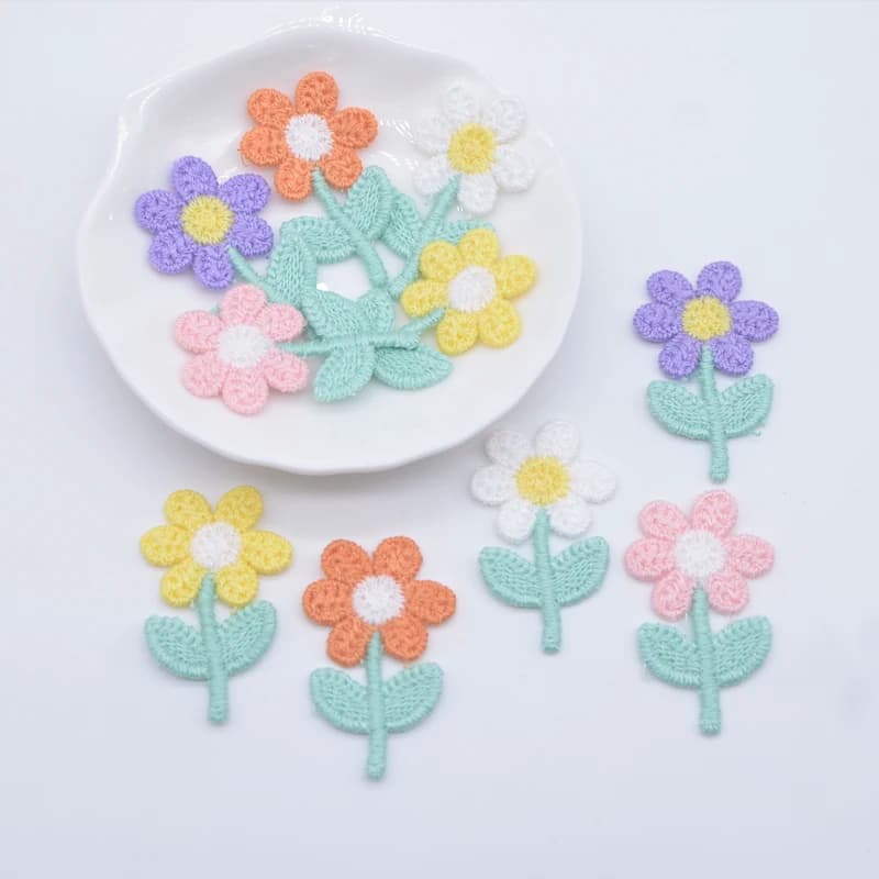 20Pcs 23*37mm fiore per maglieria ricamato per vestiti per cappelli fai da te toppe per cucire per matrimoni clip per copricapo per bambini accessori per decorazioni