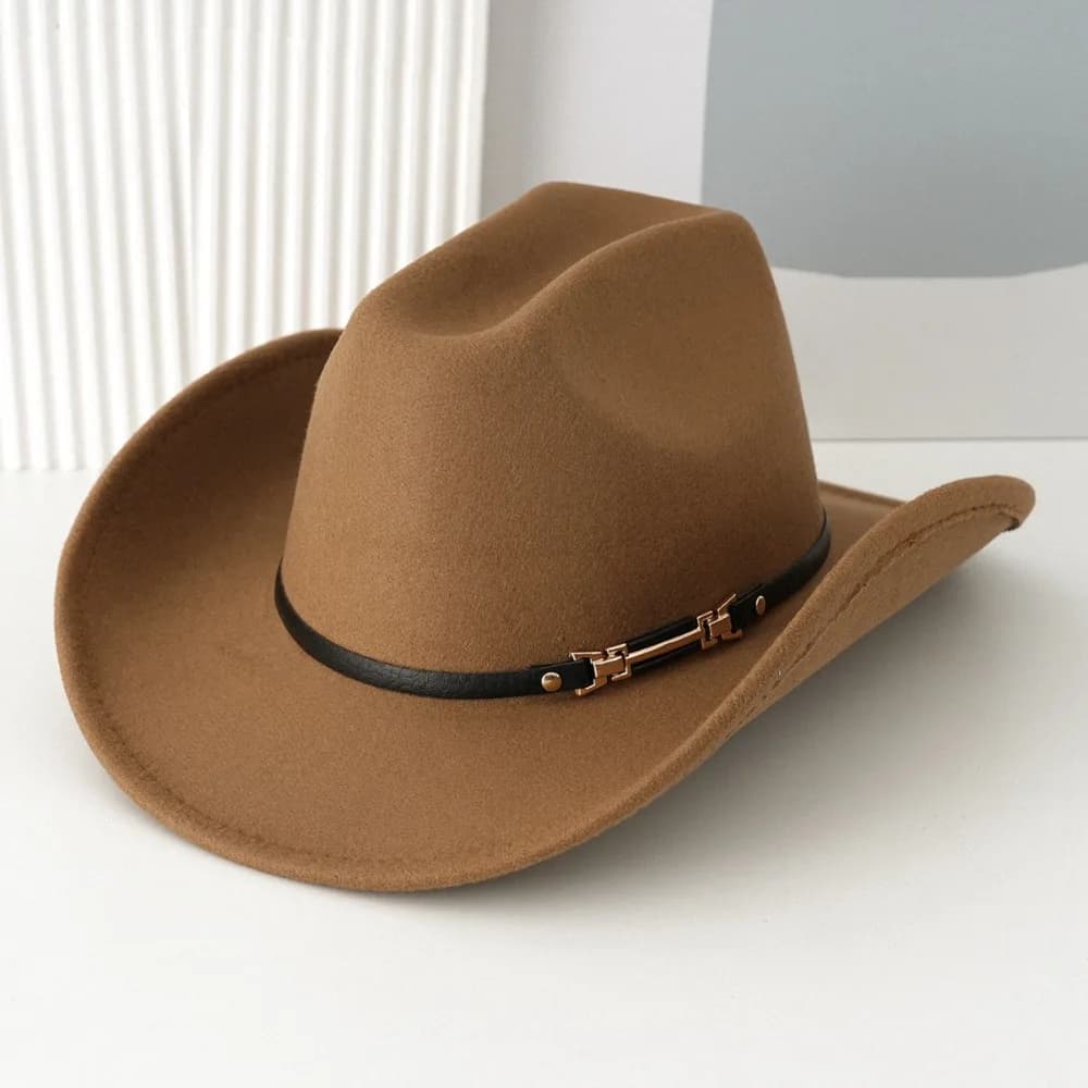 Elegante Cappello da Cowgirl Western per Donne con Cintura in Pelle e Borchie Metalliche, Fibbia Quadrata, Accessori per Feste