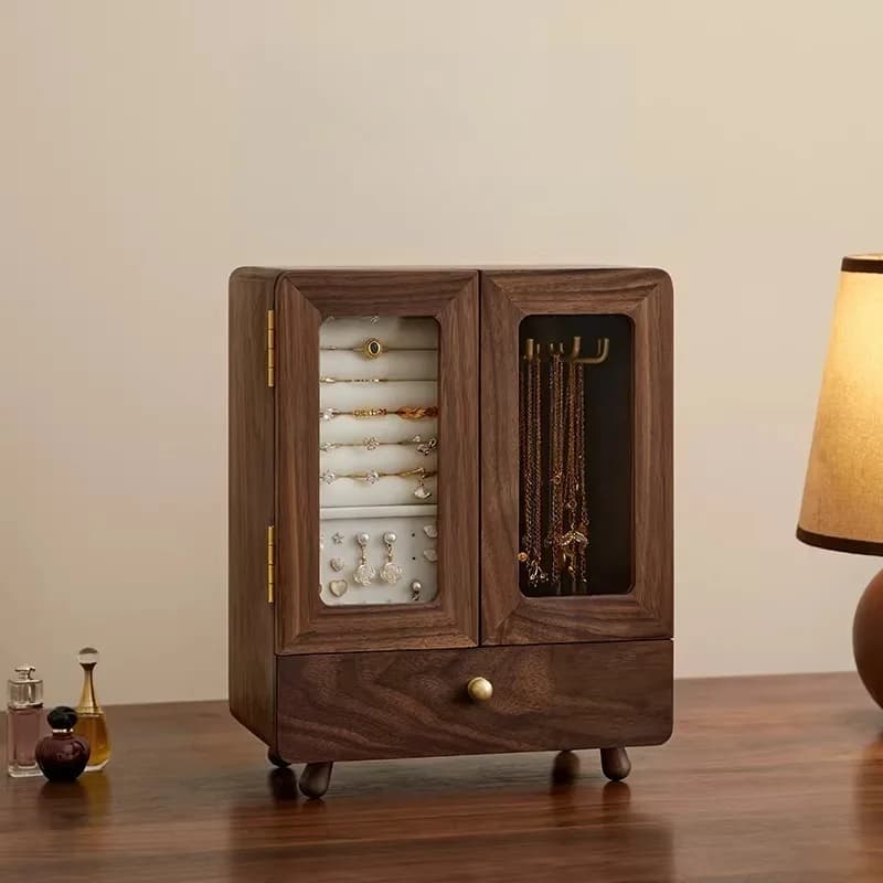 Scatola Portagioie in Legno Massello, Espositore per Collane e Orecchini di Grande Capacità, Cassetti Multilivello, Contenitore per Gioielli, Scatola Regalo per Matrimonio