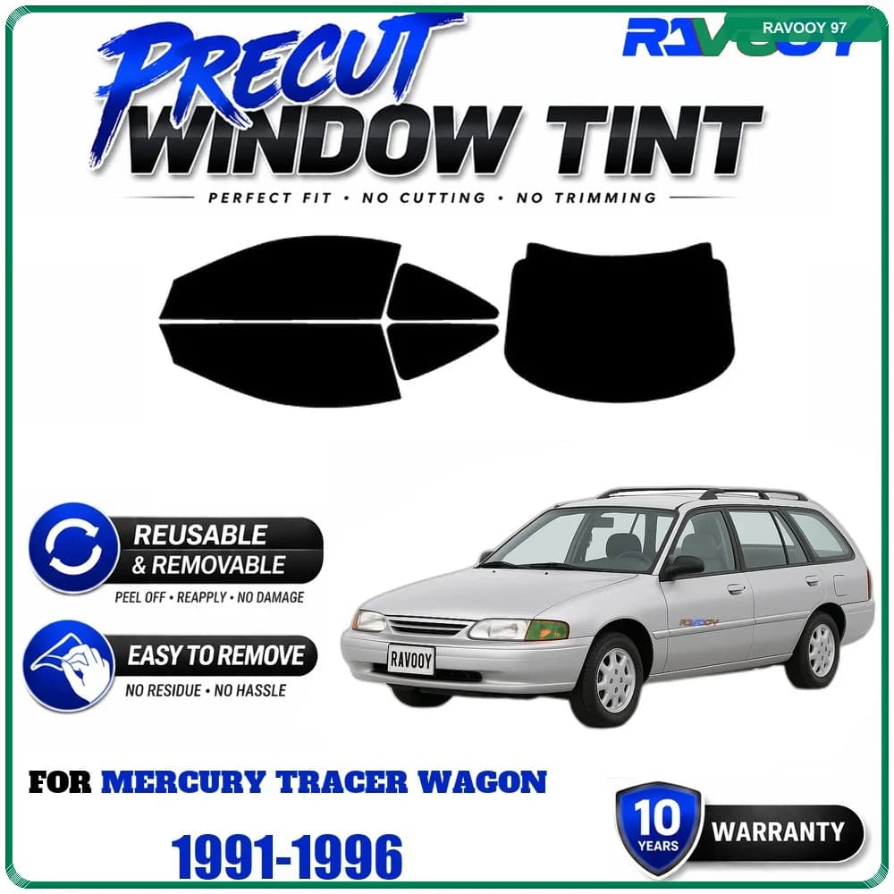 RAVOOY Precut Window Tint, Reusable Removable EPU Film, Custom Fit for Mercury Tracer Wagon 1991-1996, UV Heat Protection