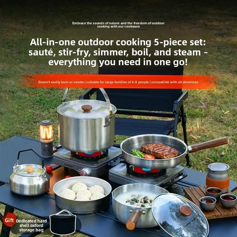 Portable Camping Cookware Set Multifunctional Cassette Stove Cooking Pot Boiling Water Frying Pan Outdoor Utensils Kit