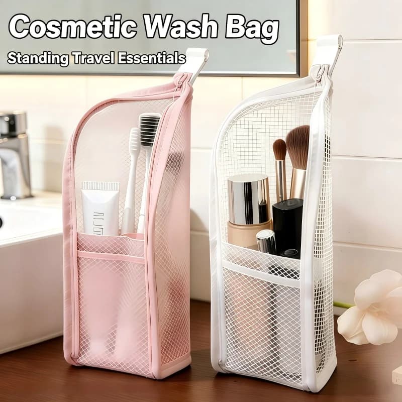 Standing Mesh Toiletry Bag Portable Waterproof Cosmetic Makeup Organizer Toothbrush Cosmetic Women Bathroom Storage Pouch