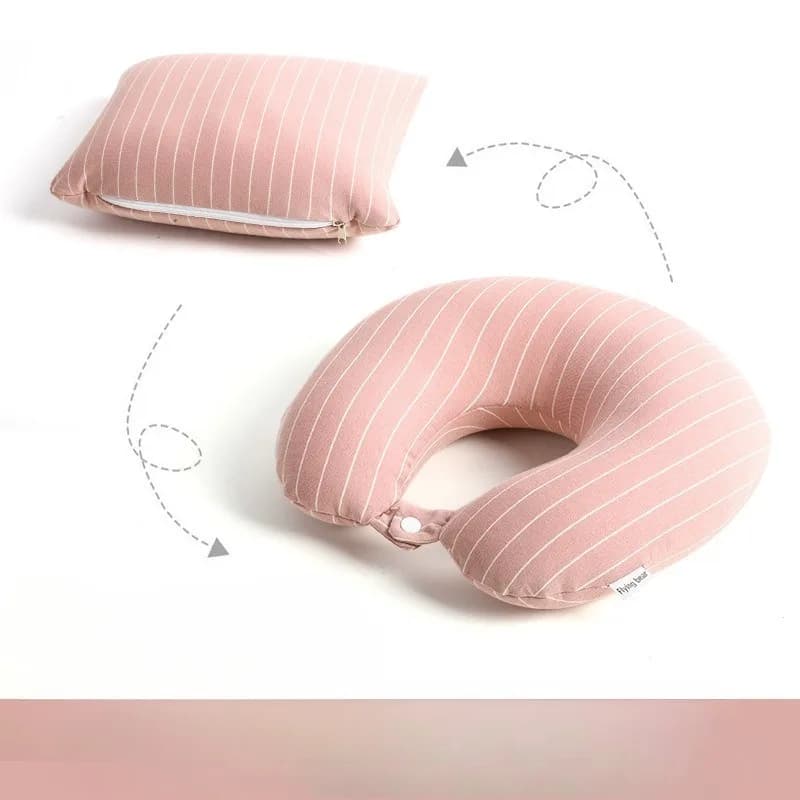 Comodo cuscino per il collo a forma di U a righe con supporto a perline 2 in 1 regolabile per i viaggi