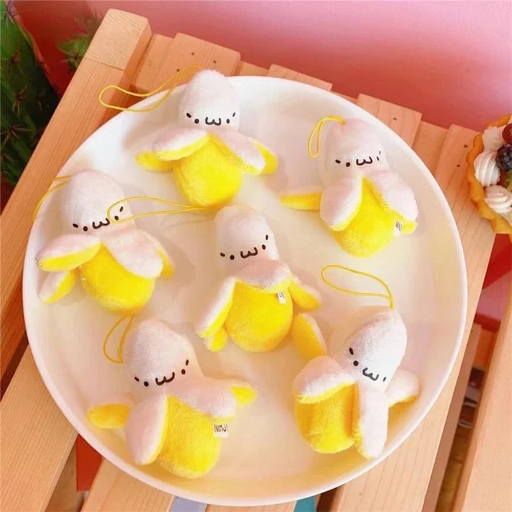 Portachiavi in peluche a forma di banana, ciondolo kawaii peloso per zaino, bambola giocattolo per donna, uomo, bambino, portachiavi per borsa, auto, regalo