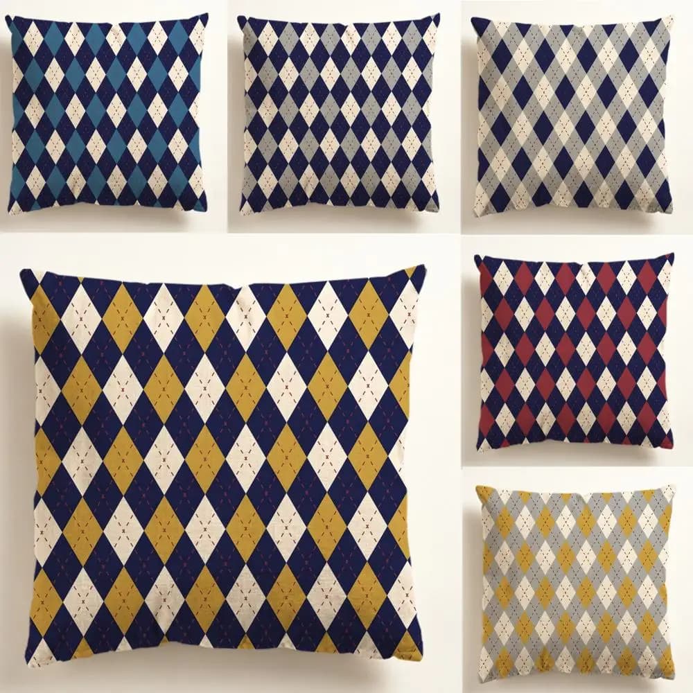 Fodera per cuscino in lino naturale stile nordico, resistente e lavabile, per casa, camera da letto, divano - Motivo a rombi