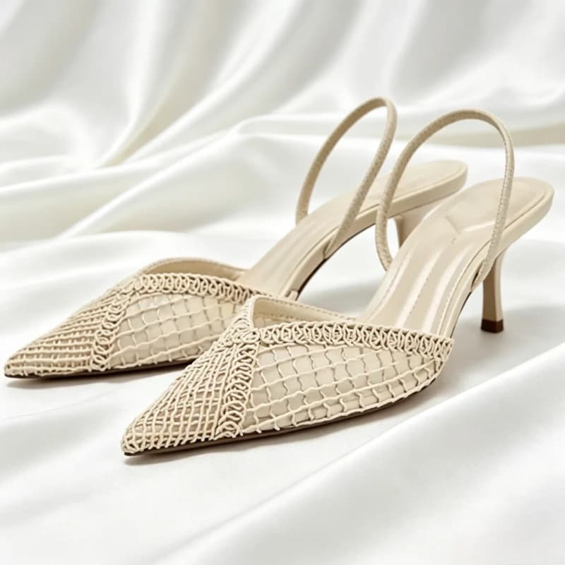 Sexy Pointed Toe Mesh Woven Designer Pumps Women Elegant Thin High Heeled Sandals Luxury Banquet Dress Shoe Ladies Zapatos Mujer