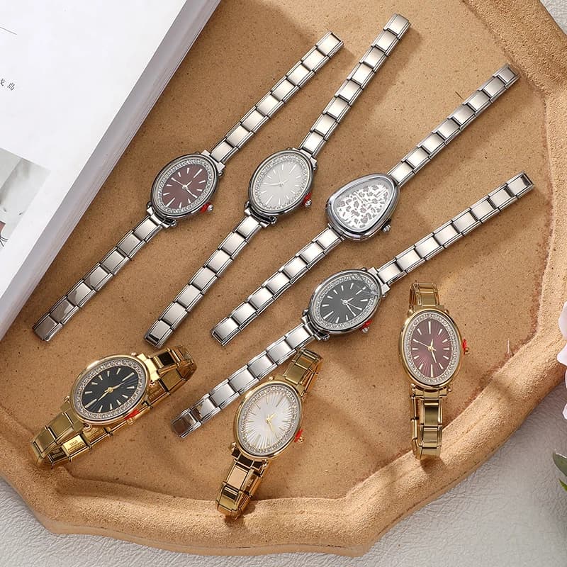 Y2K High Quality Flower and Square Round Shape Stainless Steel Watch Bracelet Women's 9MM DIY Italian Charm Bangle Jewelry Gift