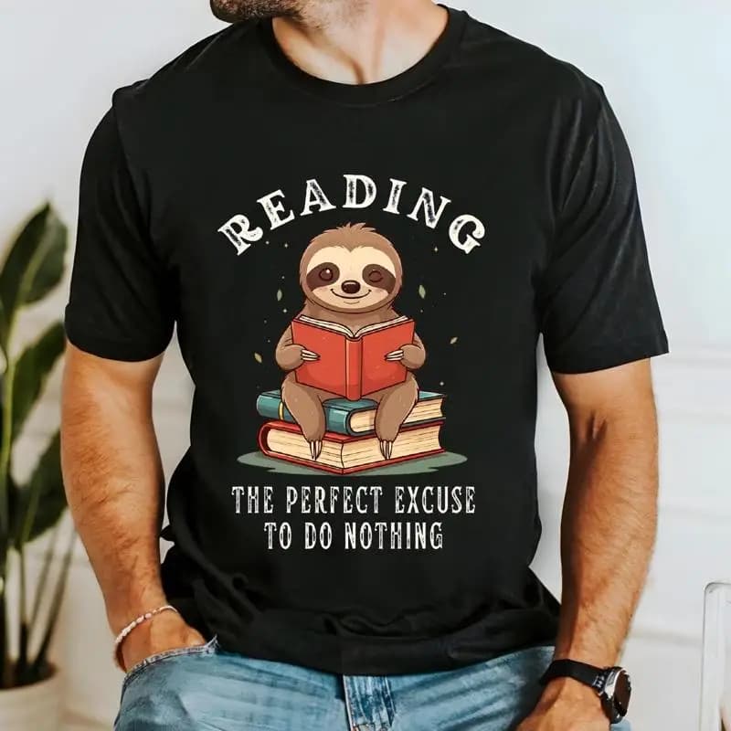 Lettura Bradipo T Shirt Amante dei libri Idea divertente Animale carino