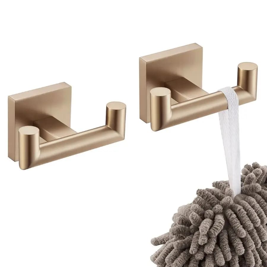 Bathroom hangers hooks, hooks hanging towels, bathroom accessories, double hooks wall coat hangers, packing with 2, stainless steel bronze champagne B1015CPGP2