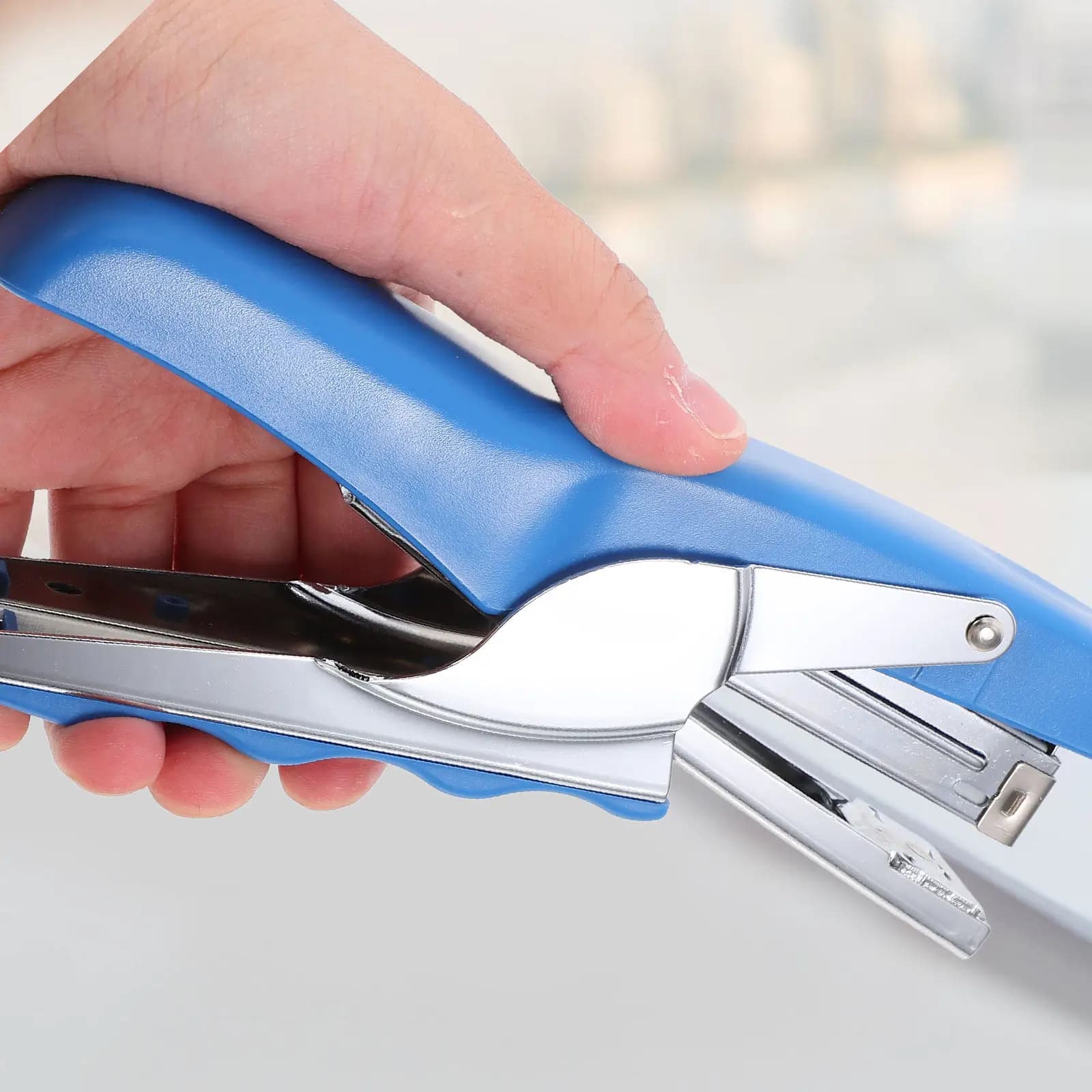 Handheld Stapler Blue Multi-Functional Portable Ergonomic Design Classroom Office Daily Use Files Stapling Tool Convenient Paper